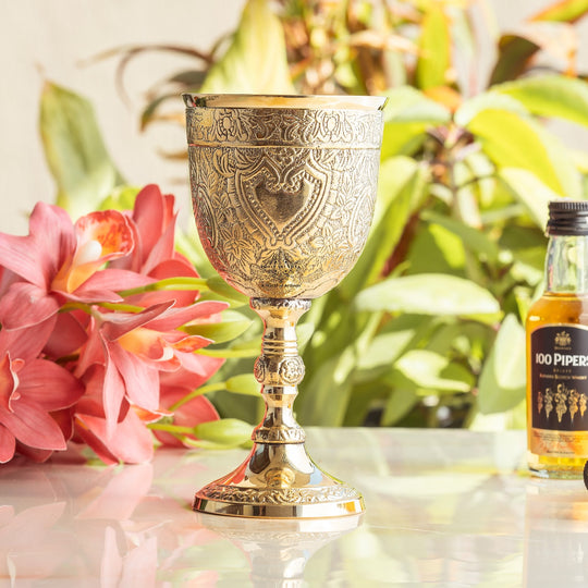Embossed Brass Goblet Glass for Barware