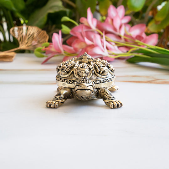 Brass Ashta Lakshmi Tortoise Idol 6 Inch Spiritual Vastu Decor