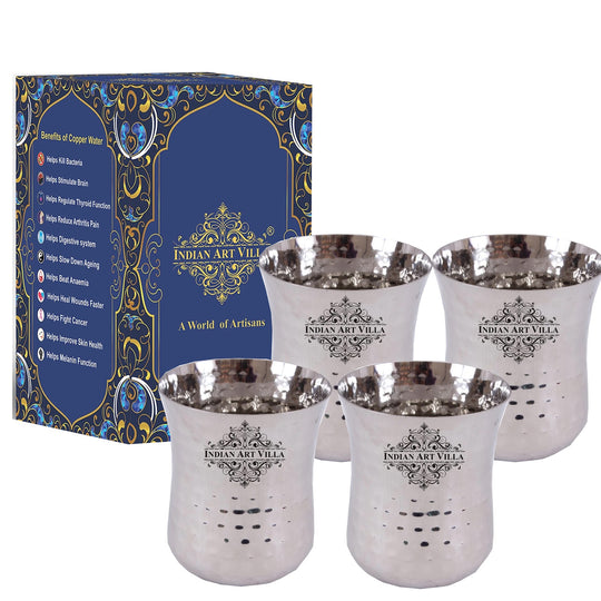Steel hammered curved glass tumbler 350 ML side view — Indian Art Villa