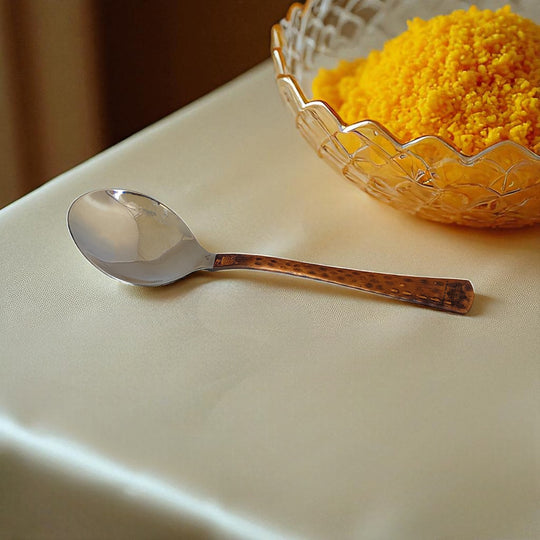 Steel Brass Spoon with Hammered Design, Set Of -4