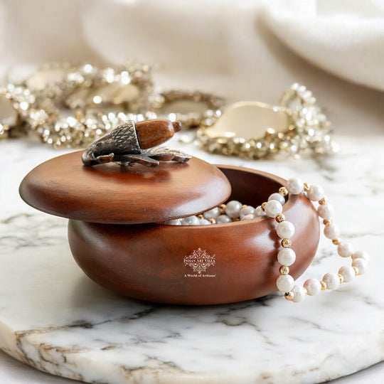 Wooden Acorn Bowl with Lid – Handcrafted Flower Design