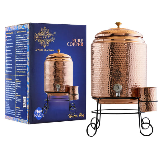 5 litre hammered copper matka with stand in pooja niche – copper pot for drinking water