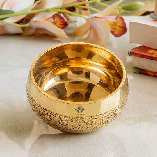 Brass Embossed Round Shaped Bowl, Dinnerware, Serveware, 150 ml