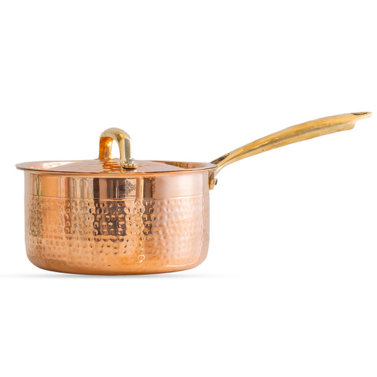 Complete copper saucepan collection with stylish finish from Indian Art Villa ideal for gifting and festive cooking décor