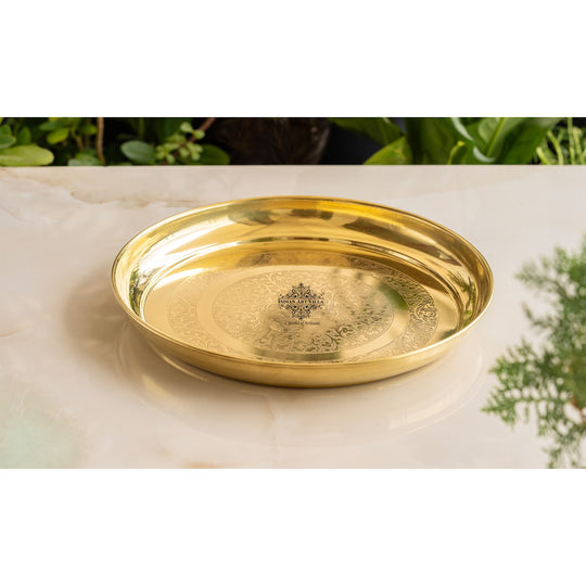 Brass pooja thali with floral design by Indian Art Villa ideal for offering prayers and keeping diya and pooja items