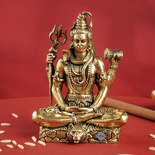 Brass Shiv Ji idol in meditation pose with Trishul and Damaru by Indian Art Villa
