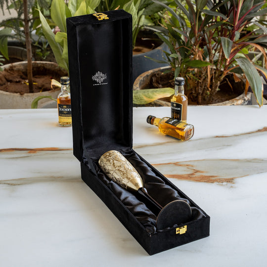 Brass Finish Embossed Design Flute Champagne Glass, Bareware, Bar Accessories & Tools For Bars, Catering Venues, Home, Office, Party, Hotels, Volume- 200 ML