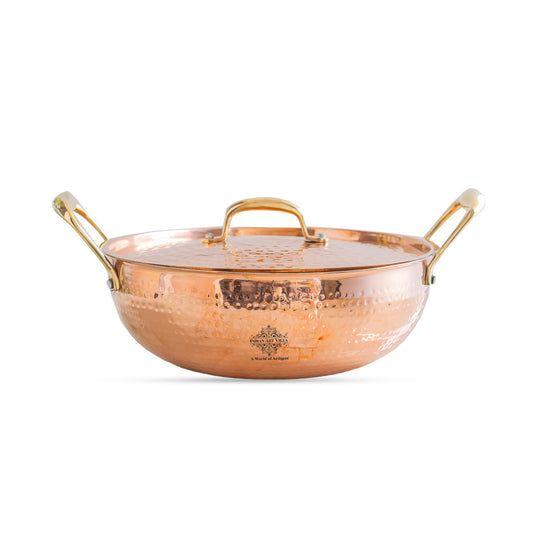 Pure Copper Kadhai With Lid & Inside Tin Lining- Cookware
