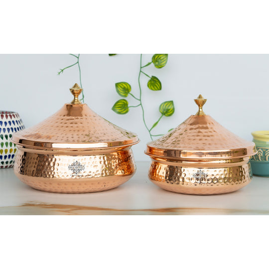 The soul of tradition lives in copper handi 1400ML Indian Art Villa hammered copper lid crowned with luminous brass knob