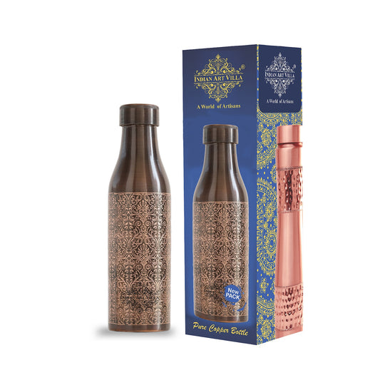 Pure Copper Bottle with Antique Dark Embossed Design, 900ml