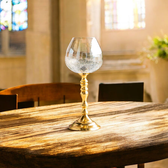 Gold Finish Decorative Candle Holder with Pillar Design – Elegant Accent for Home Decor, Dining Table, Festive Celebrations, and Gifting