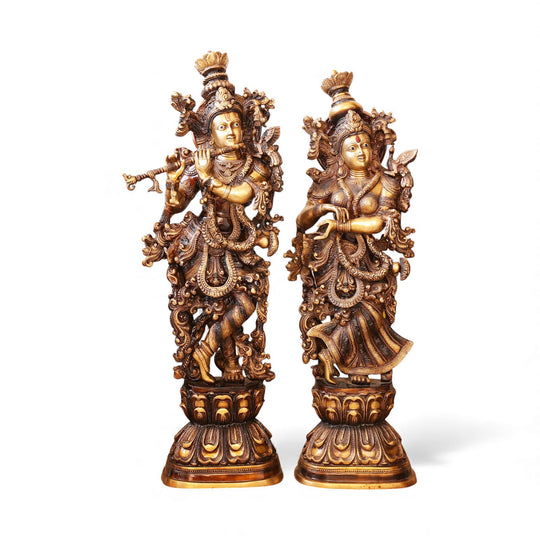 Handcrafted Pure Brass Standing Radha Krishna Statue Playing Flute