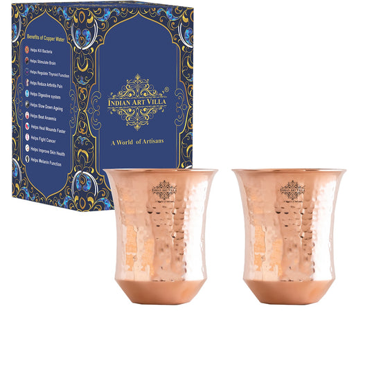 Pure Copper Plain & Hammered Design Glass, Drinkware, Tableware, Heavy Weight with 200 Grams