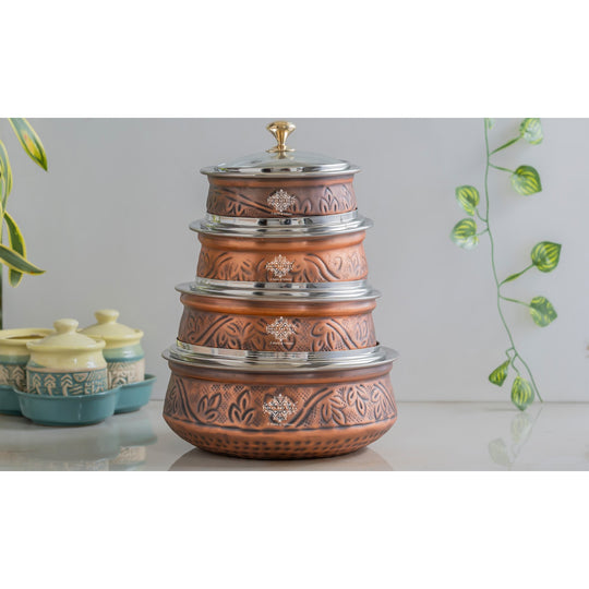 Steel Copper Handi with Antique Finish  and Glass Lid - Perfect for Serveware