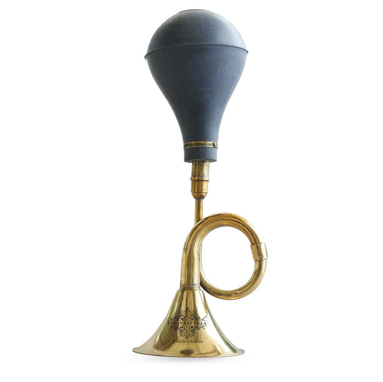 Handcrafted brass vintage horn with rubber bulb full view — Indian Art Villa