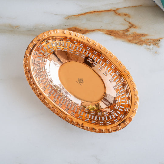 Copper Hammered Design Oval Bread Serving Basket