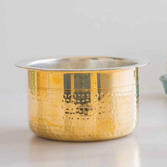 Pure brass bhagona with tin lining hammered design durable cookware by Indian Art Villa perfect for traditional use