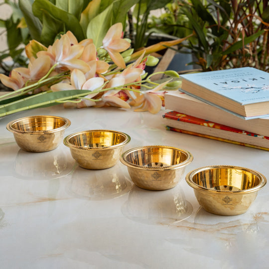Pure Brass Bowl With Hammered Beading Design
