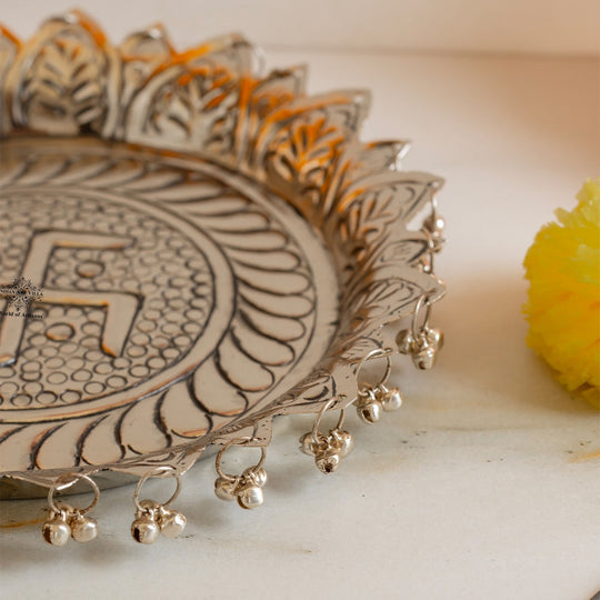 Silver Plated Pooja Thali Intricate Floral Pattern - Lightweight & Durable
