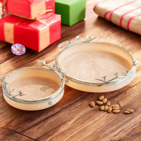 Silver Plated Resin Pink Decorative Tray