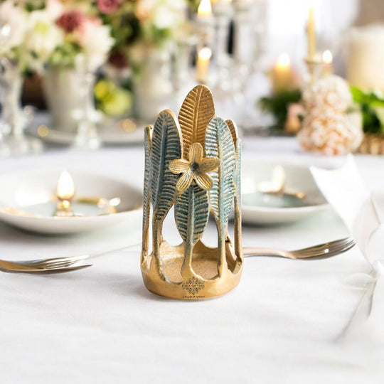 Gold Finish Green Leaf Decorative Cutlery Stand