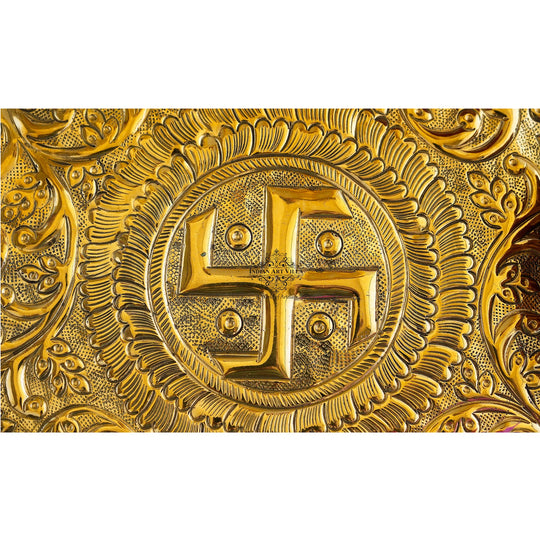 Pure Brass Pooja Thali, Swastik Design, For Spritiual & Pooja, 33.02 cm