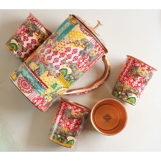 Pure Copper Printed Padharo Mhare Desh Jug & Glass Gift Set