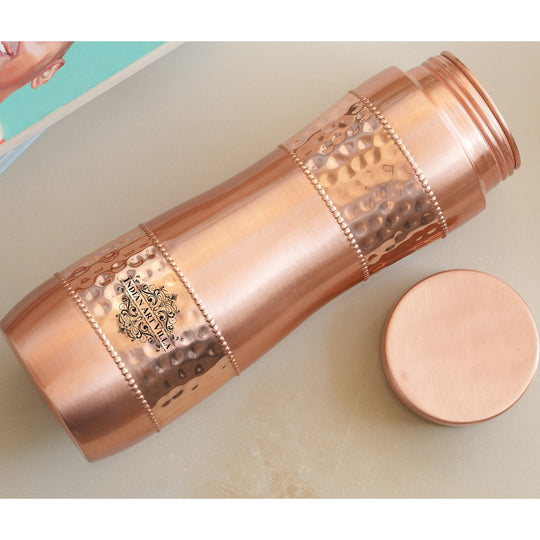 Copper Water Bottle with Half Hammered And Full Lacquer Coating