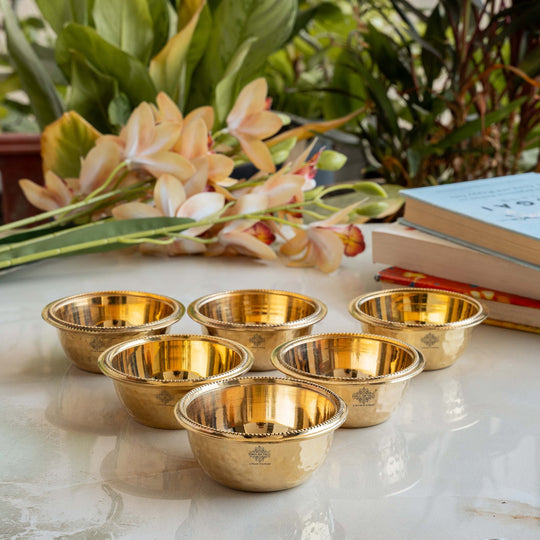 Pure Brass Bowl With Hammered Beading Design
