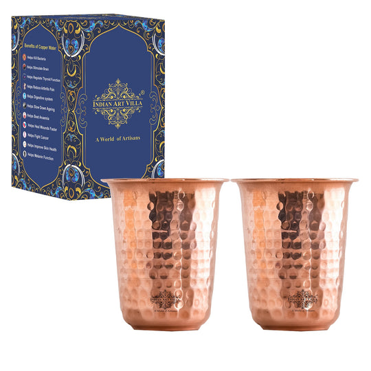 Pure Copper Hammered | Flower Design Glass 300ml