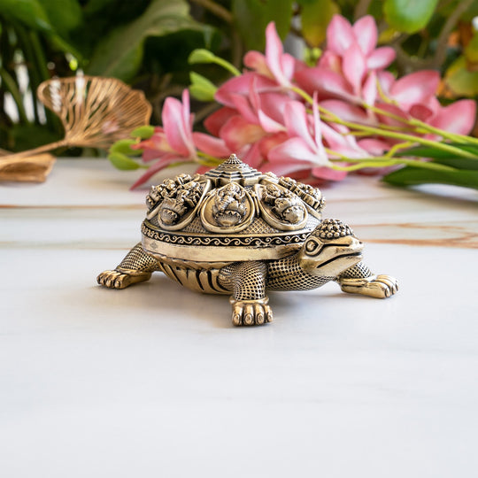 Brass Ashta Lakshmi Tortoise Idol 6 Inch Spiritual Vastu Decor