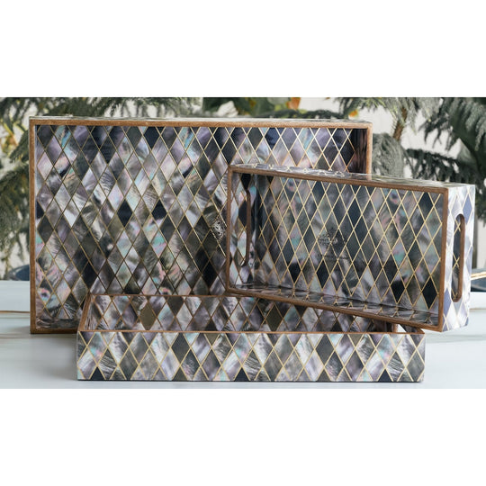 Wooden Tray Set of 3  Handcrafted Multipurpose Decorative Serving Platters