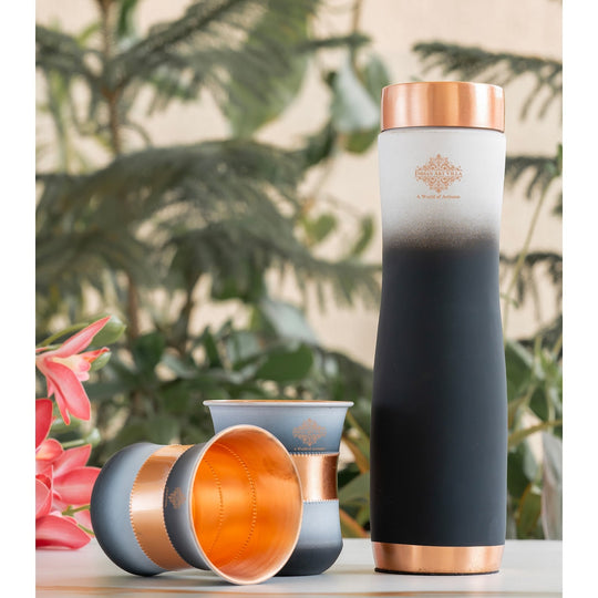 Designer ombre copper bottle set with glasses, pure tambe ka paani bottle for immunity, home, office and gifting