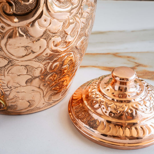5 litre round copper matka with tap – extra-large spherical tamba matka with tap for events – copper matka 5 litre price
