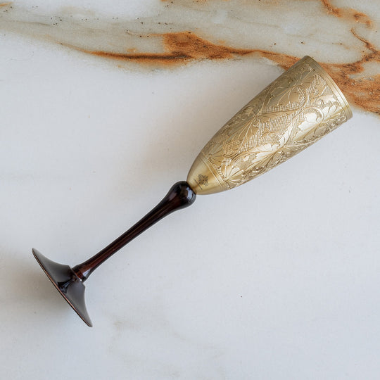 Brass Finish Embossed Design Flute Champagne Glass, Bareware, Bar Accessories & Tools For Bars, Catering Venues, Home, Office, Party, Hotels, Volume- 200 ML