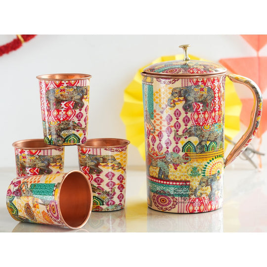 Pure Copper Printed Padharo Mhare Desh Jug & Glass Gift Set
