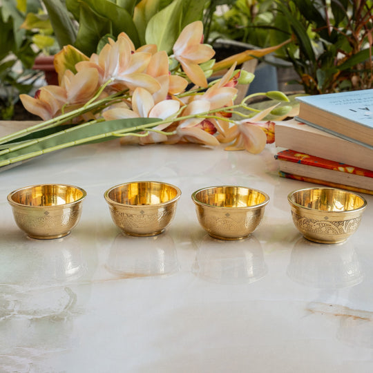 Handcrafted Pure Brass Embossed Round Shaped Bowl, Dinnerware, Serveware