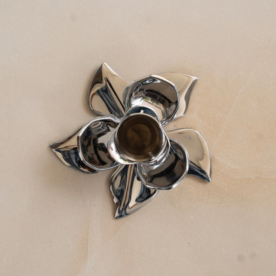 Silver-Plated Lotus Design Candle Stand – Elegant Handcrafted Decor for Festive, Spiritual & Home Ambience – Ideal for Tealight Holding and Table Centerpiece