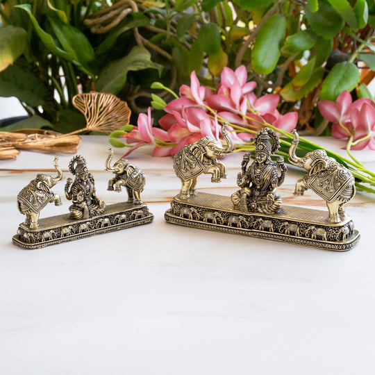 Brass Lakshmi Idol with Elephant Design - Pooja Home Temple Décor and Gifting