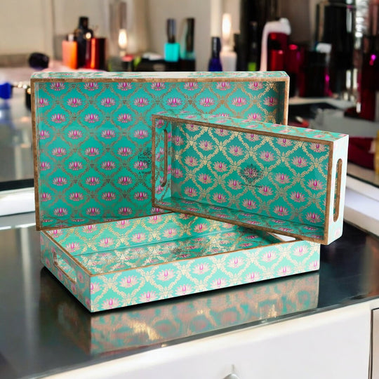 Wooden Tray Set of 3  Handcrafted Multipurpose Decorative Serving Platters