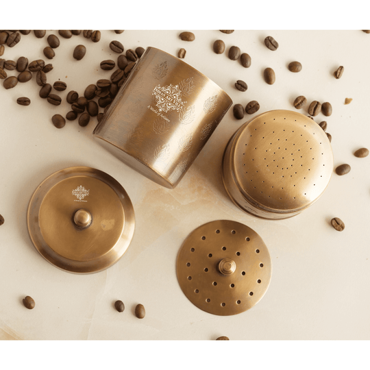 Pure Brass Coffee Filter Antique Dark Finished Embossed Design Medium Size