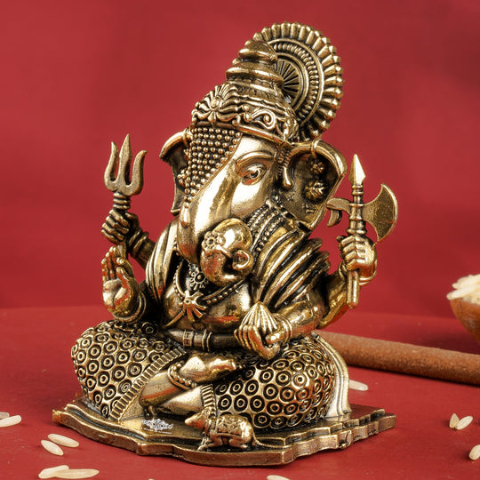 Pure Brass Ganesh JI Murti with Trishul and Parshu in Hand