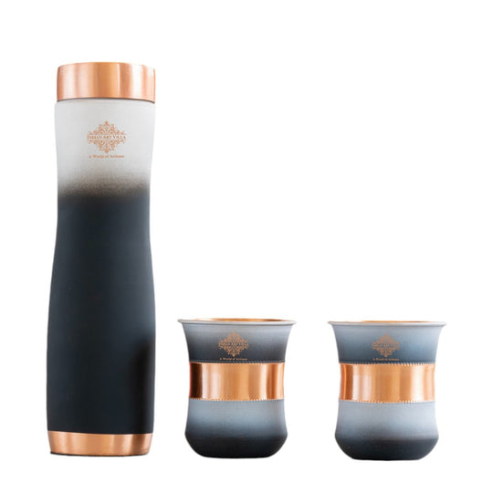 Indian Art Villa 100% pure copper water bottle set with shaded silk ombre finish, tambe ki bottle for Ayurvedic health benefits, home and gifting