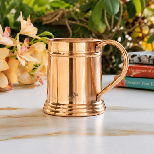 Handmade copper Moscow Mule mug with polished mirror line finish