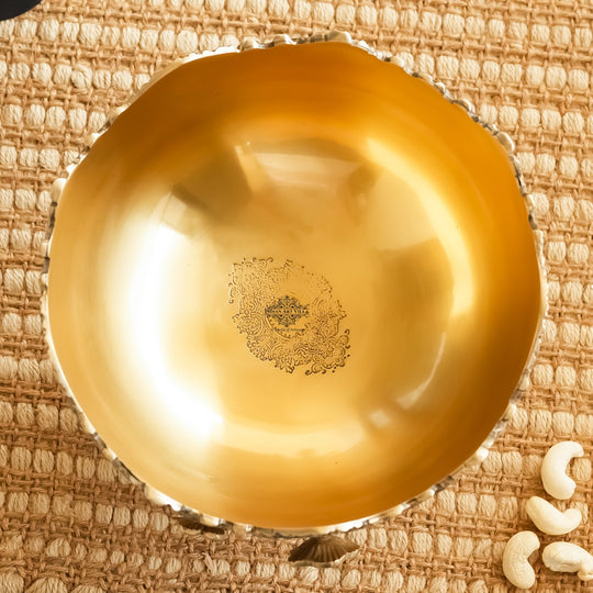 Brass Decorative Bowl With Handcrafted Floral Design