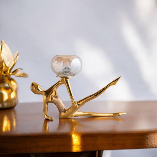 Gold Finish Lady Design Decorative Candle Holder