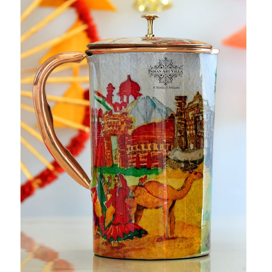 Pure Copper Printed Jug - Padharo Mhare Desh Design