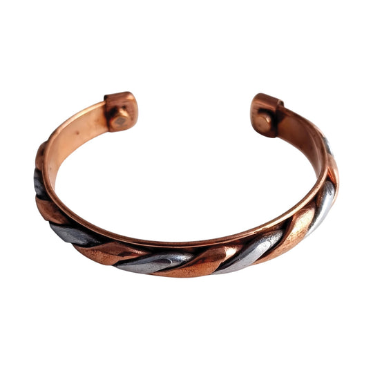 Copper & Steel Finish Spiral Bangle Handcrafted Adjustable Bracelet for Energy Balance