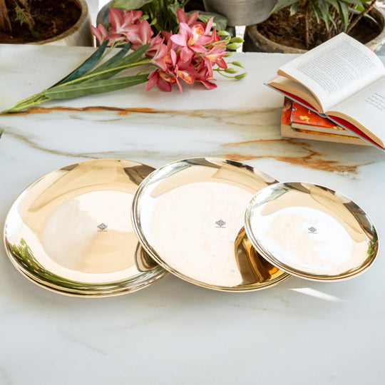 Bronze Serving Thali Plate Height 2.54 cm,  Dia 26.67 cm