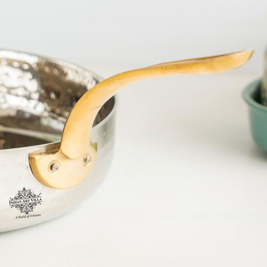 Stainless Steel Hammered Serving Fry Pan with Brass Handle